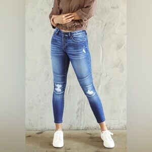 Kancan Mid Rise Button Fly Moto Ankle Skinny